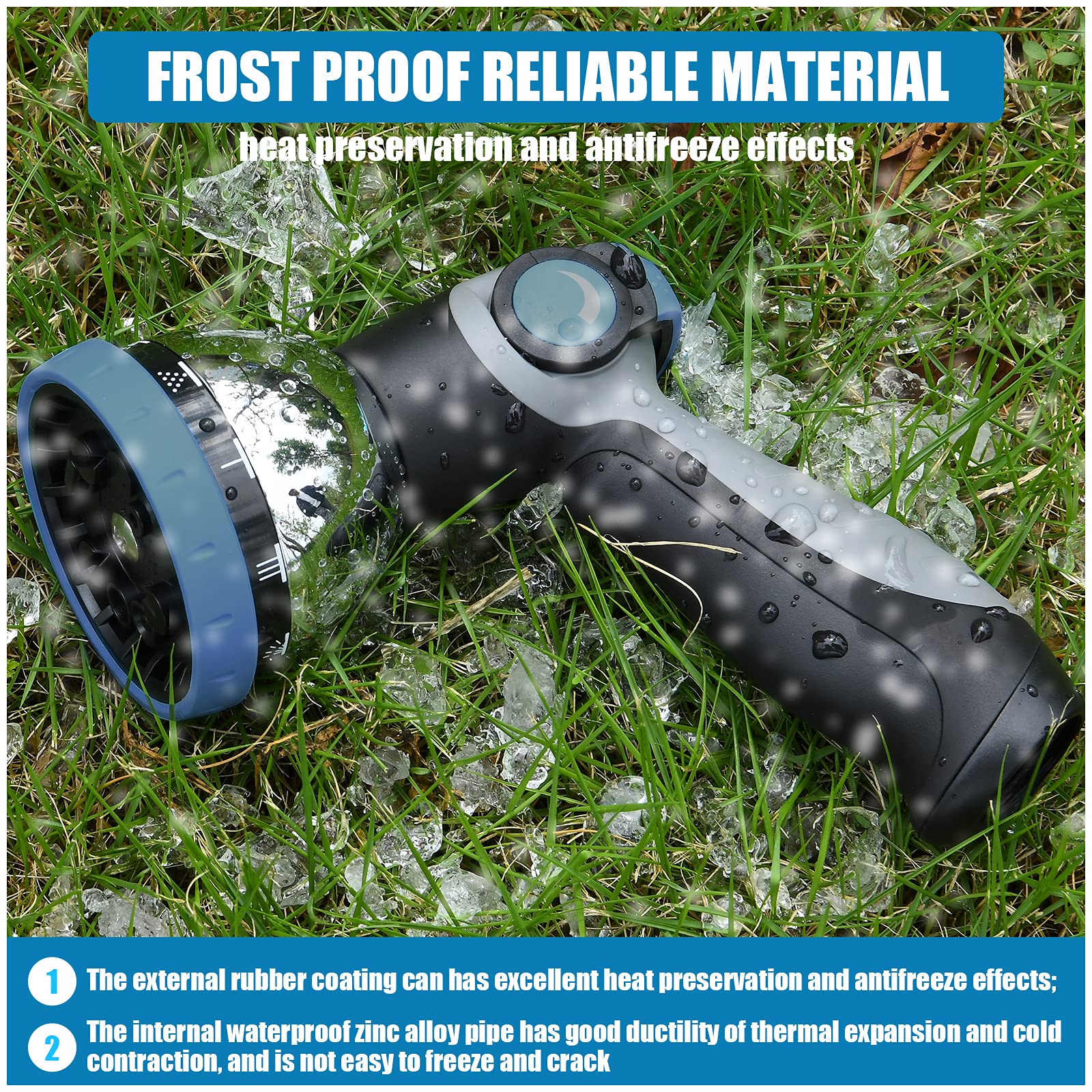 PinWheel Heavy Duty Thumb Control Garden Hose Nozzle - 9 Adjustable Spray Patterns, High Pressure Water Sprayer for Outdoor Plants, Car Washing & Lawn Care - Durable Metal Hose Nozzle for Gardening & Cleaning