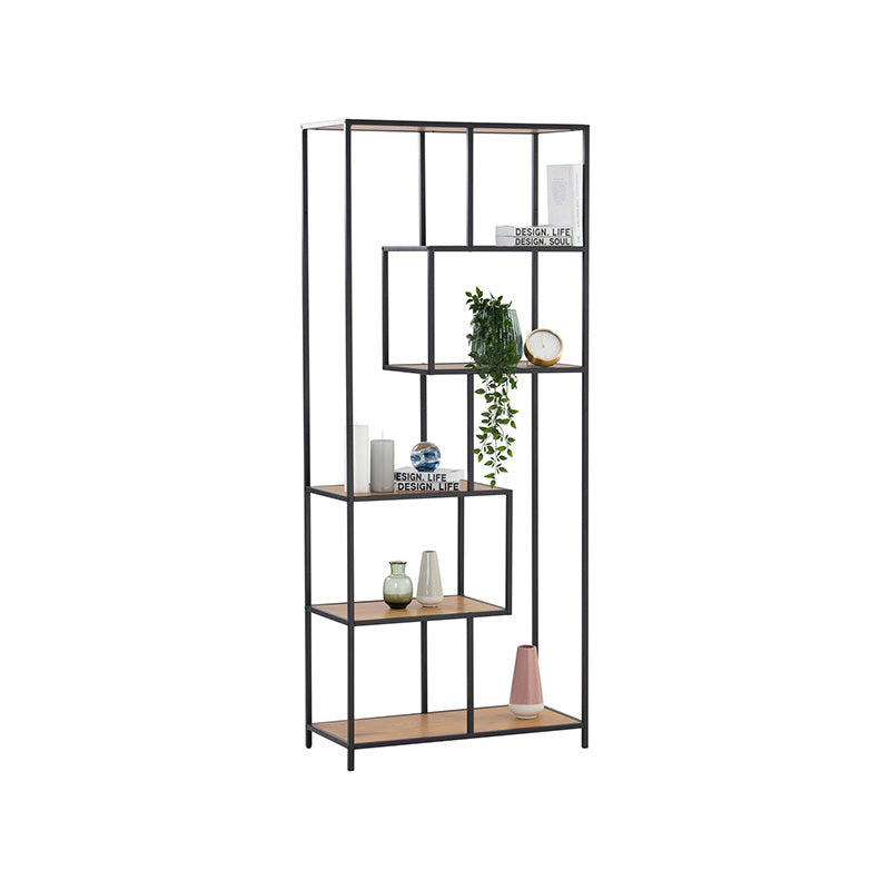 Modern RUTHIN Bookcase in Black & Natural Wood - Stylish Storage for Living Room, Bedroom, or Home Office