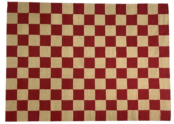 Checkerboard Red & Natural 1.8x2.5m Non-Slip Area Rug for Living Room, Bedroom, and Office - Soft and Durable Home Decor Carpet