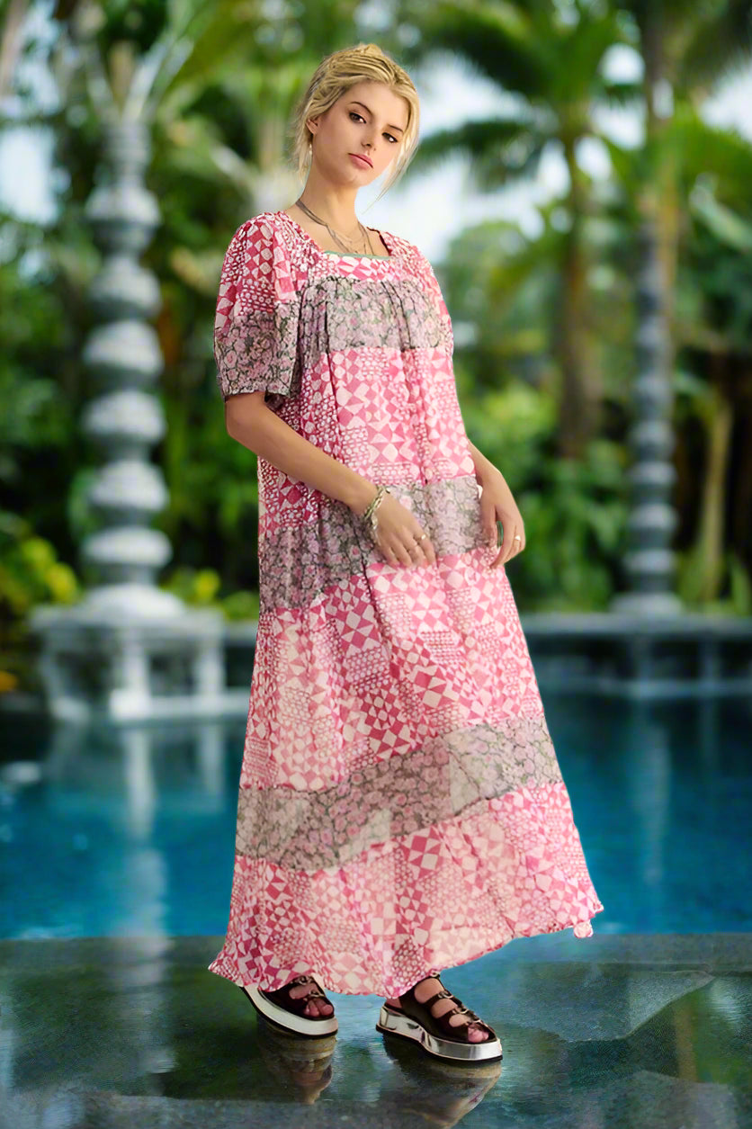 Floral Square Neck Puff Sleeve Maxi Dress for Women - Summer Boho Beach Wedding Guest Dress | Perfect for Vacations, Parties & Date Nights