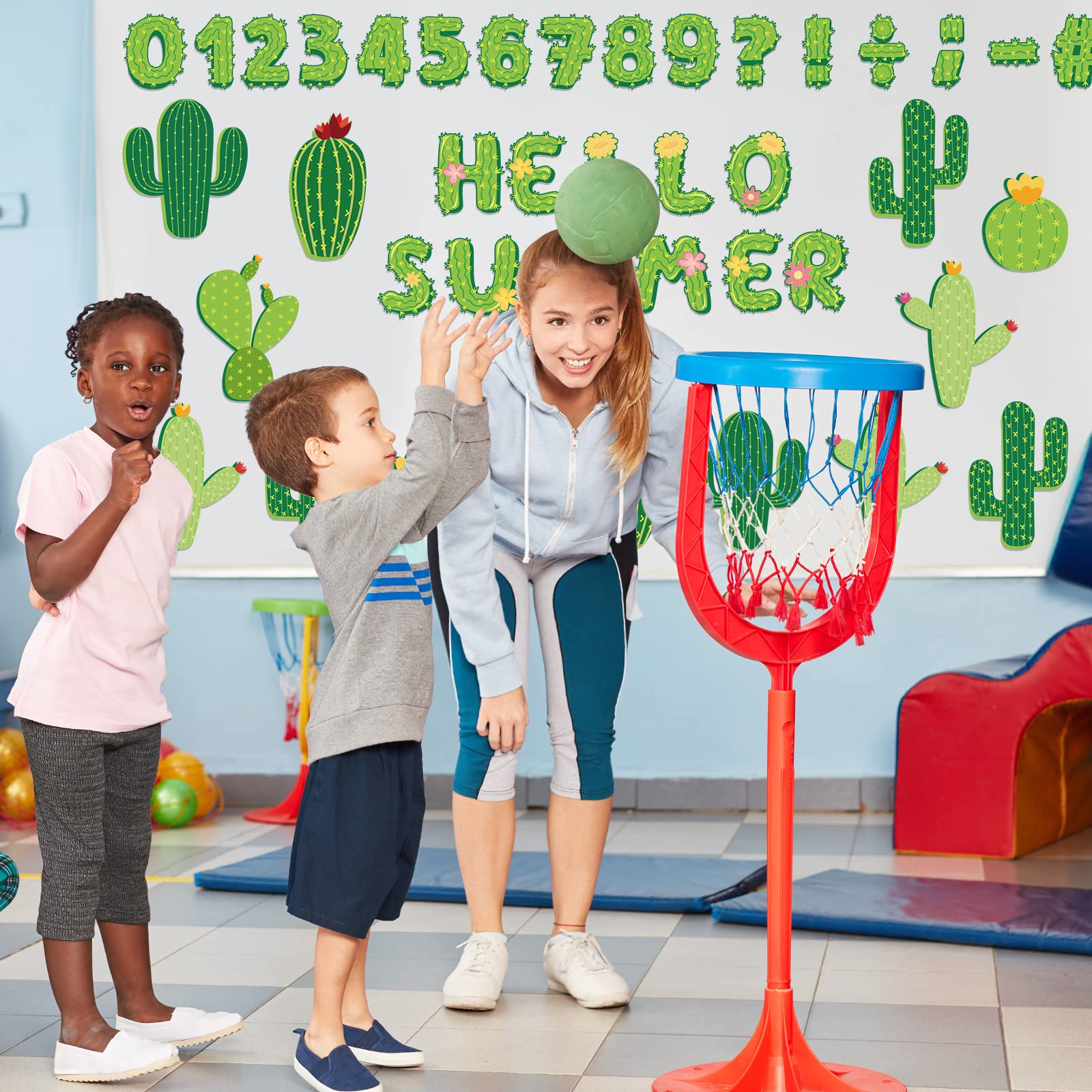 Whaline 110Pcs Cactus Classroom Decor Set - Alphabet Letters, Numbers & Symbols Cutouts for Bulletin Boards, DIY Projects, Back to School Decorations - Perfect for Kids Classroom, Summer Party, and Cactus-Themed Events