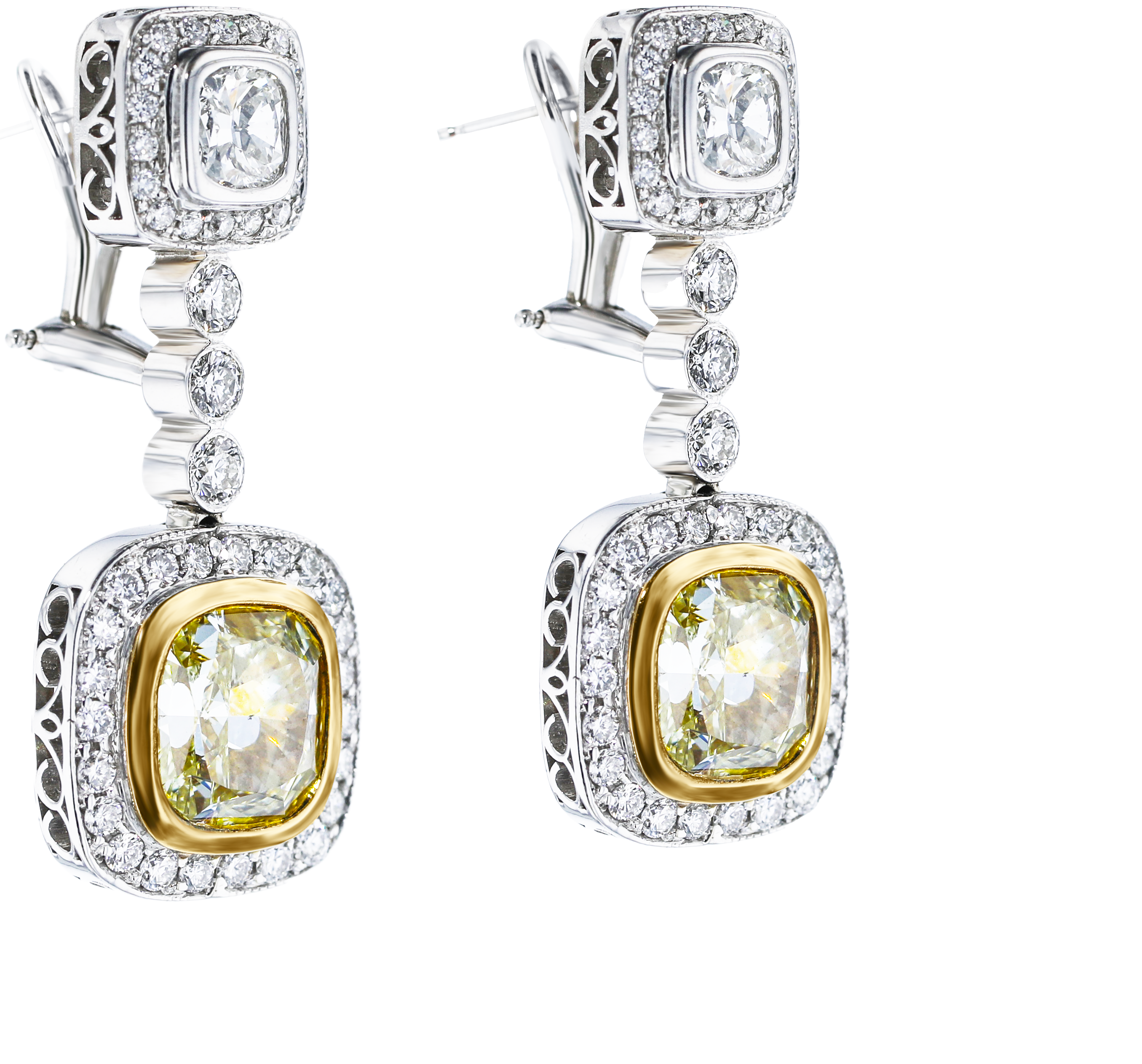 JULEVE 14K/18K Gold 6.01CTW Yellow Diamond & 2.33CTW White Diamond Earrings for Women - Luxury Bridal Jewelry, Anniversary Gift, Evening Party Accessories