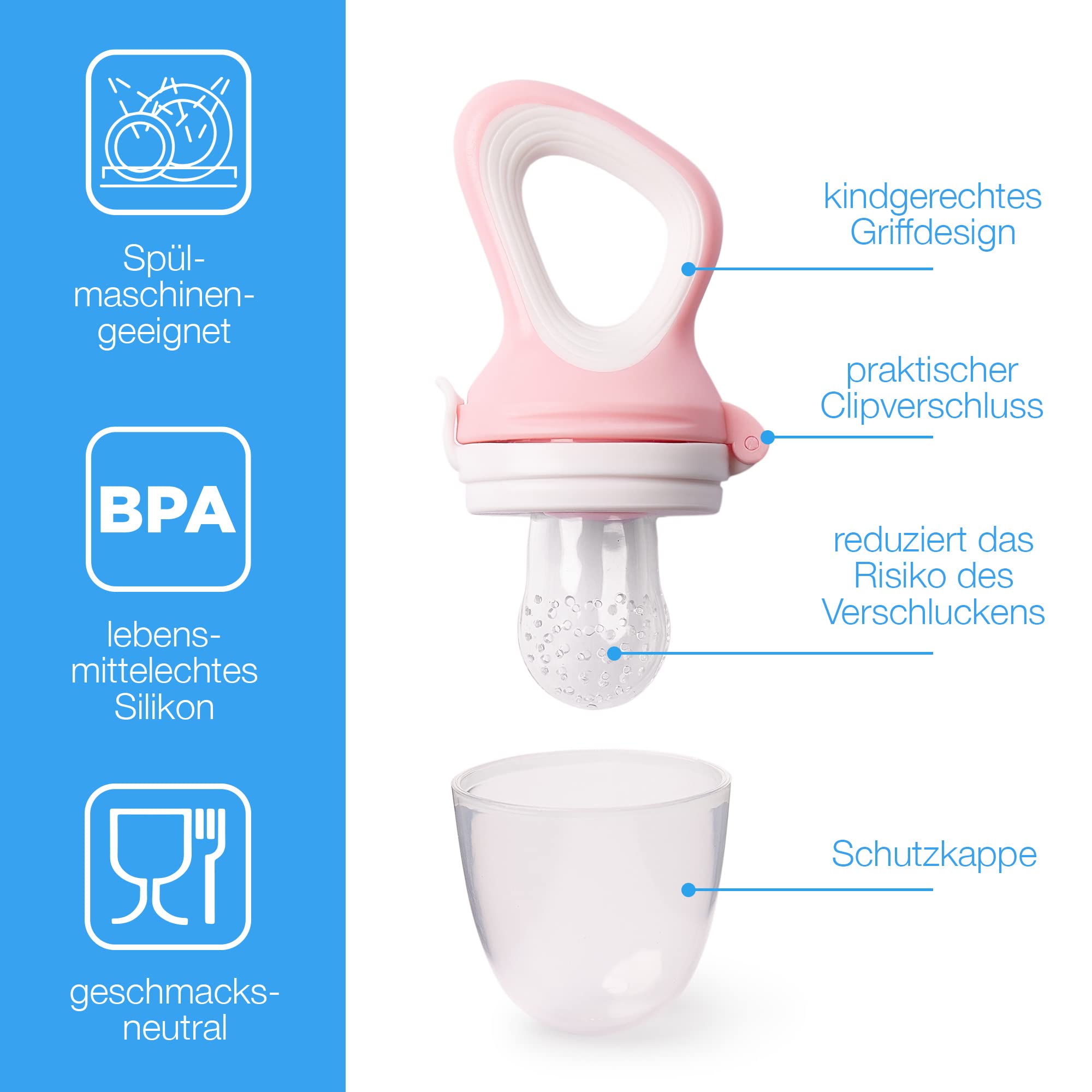 2 Pack Baby Fruit Feeders with 6 Replacement Teats (3 Sizes) - BPA-Free Hygienic Silicone for Infants & Toddlers - Perfect for Purees, Vegetables, Teething Relief & On-the-Go Feeding