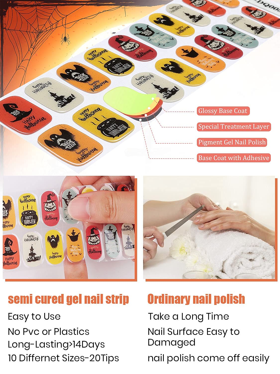Halloween Nail Art Stickers - Waterproof Skull Blood Gel Nail Polish Strips & Full Wrap Decals (UV/LED Lamp Required) | Perfect for Spooky Nail Designs, Costume Parties & Halloween Events