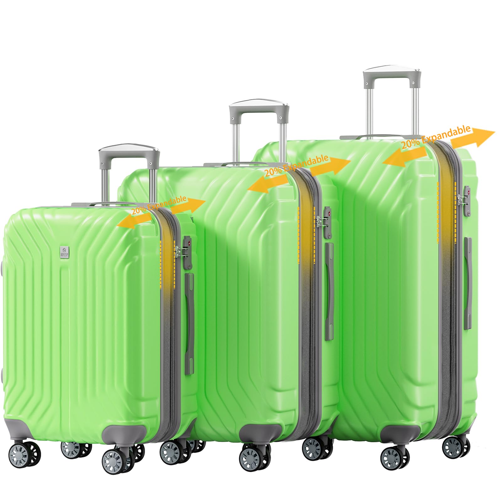 AnyZip 3-Piece Expandable Hard Shell Luggage Set with TSA Lock - 20/24/28 Inch Lightweight Rolling Suitcases (Light Green) for Air Travel, Business Trips & Family Vacations