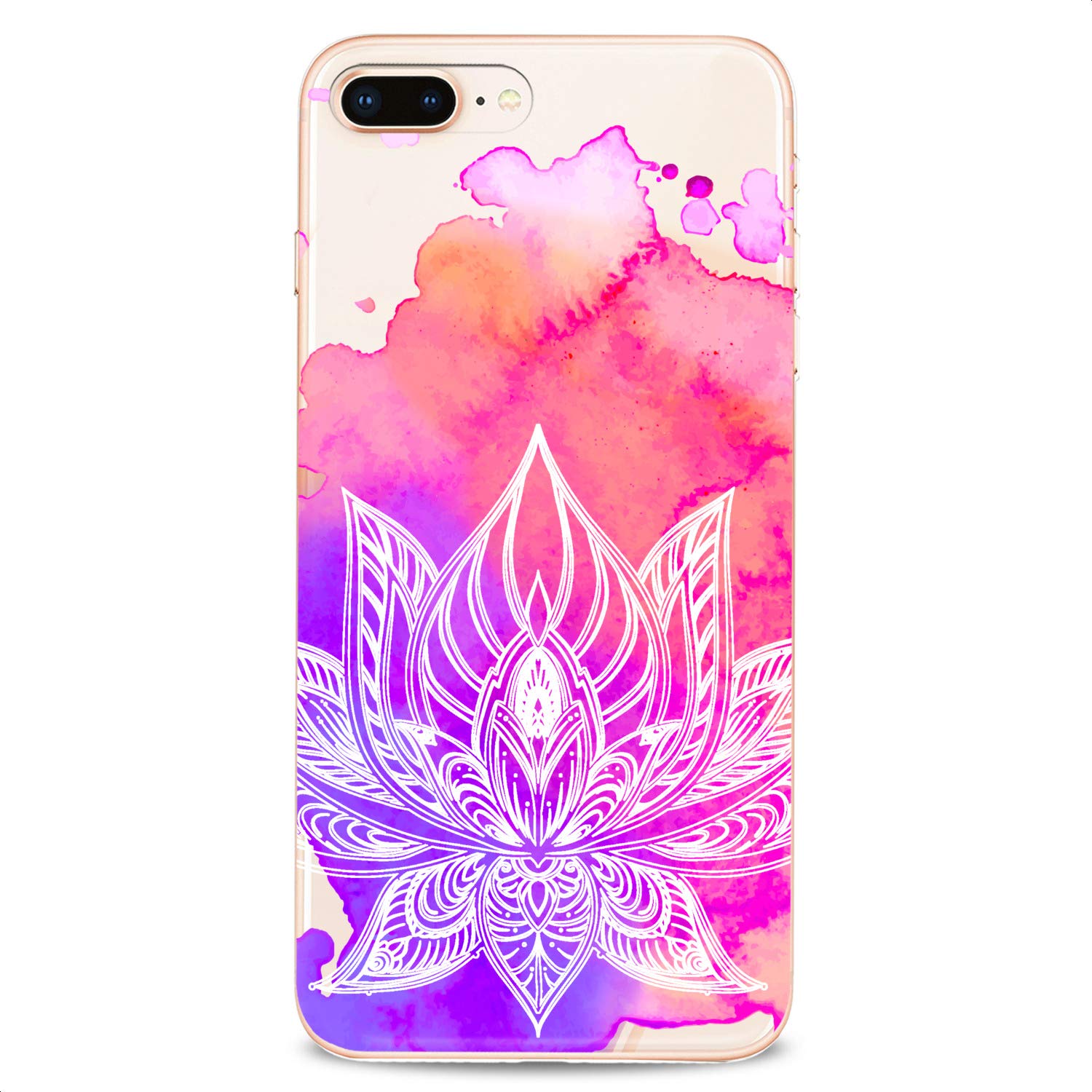 Boho Mandala Watercolor TPU Case for iPhone 16/15/14/13/12/11 Pro Max/Plus/Mini/XS/XR/X/8/7/6/5/SE - Cute Slim Purple Lotus Flower Art Flexible Silicone Cover | Perfect for Women's Daily Use, Office & Travel Protection