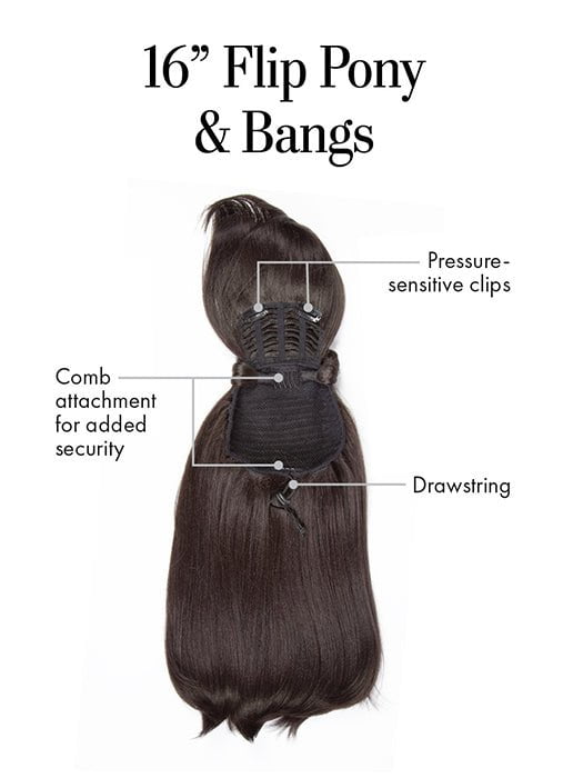 16in Flip Pony & Bangs Synthetic Hairpiece for Women - Natural Looking Clip-in Hair Extensions for Volume & Style - Perfect for Cosplay, Parties & Daily Wear