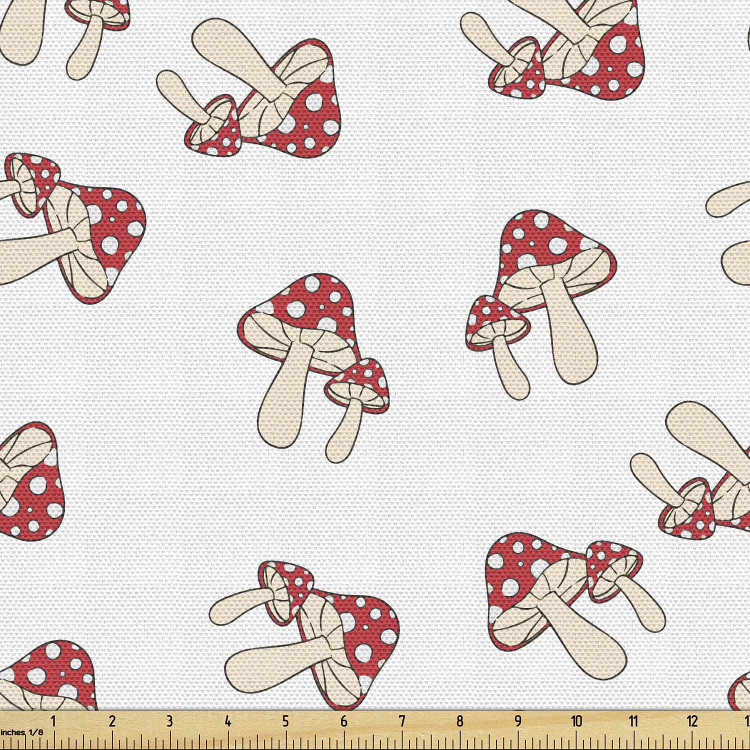 Ambesonne Mushroom Print Fabric by The Yard - Repeating Botanical Polka Dot Design on Plain Background - Decorative Upholstery & Home Decor Fabric - 10 Yards Dark Pink Champagne - Perfect for DIY Curtains, Pillow Covers & Table Runners