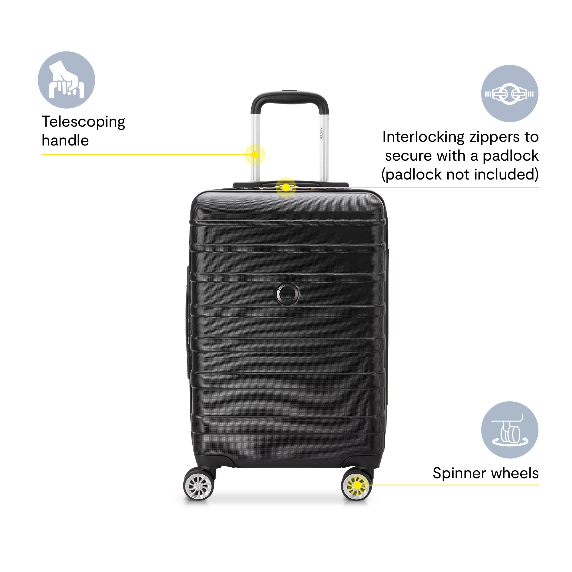 Delsey Paris Margot Hardside Luggage 24-Inch - Expandable Spinner Suitcase with Dual Wheels, Spacious Compartments for Men & Women (Black) - Perfect for Air Travel, Business Trips & Vacation Packing