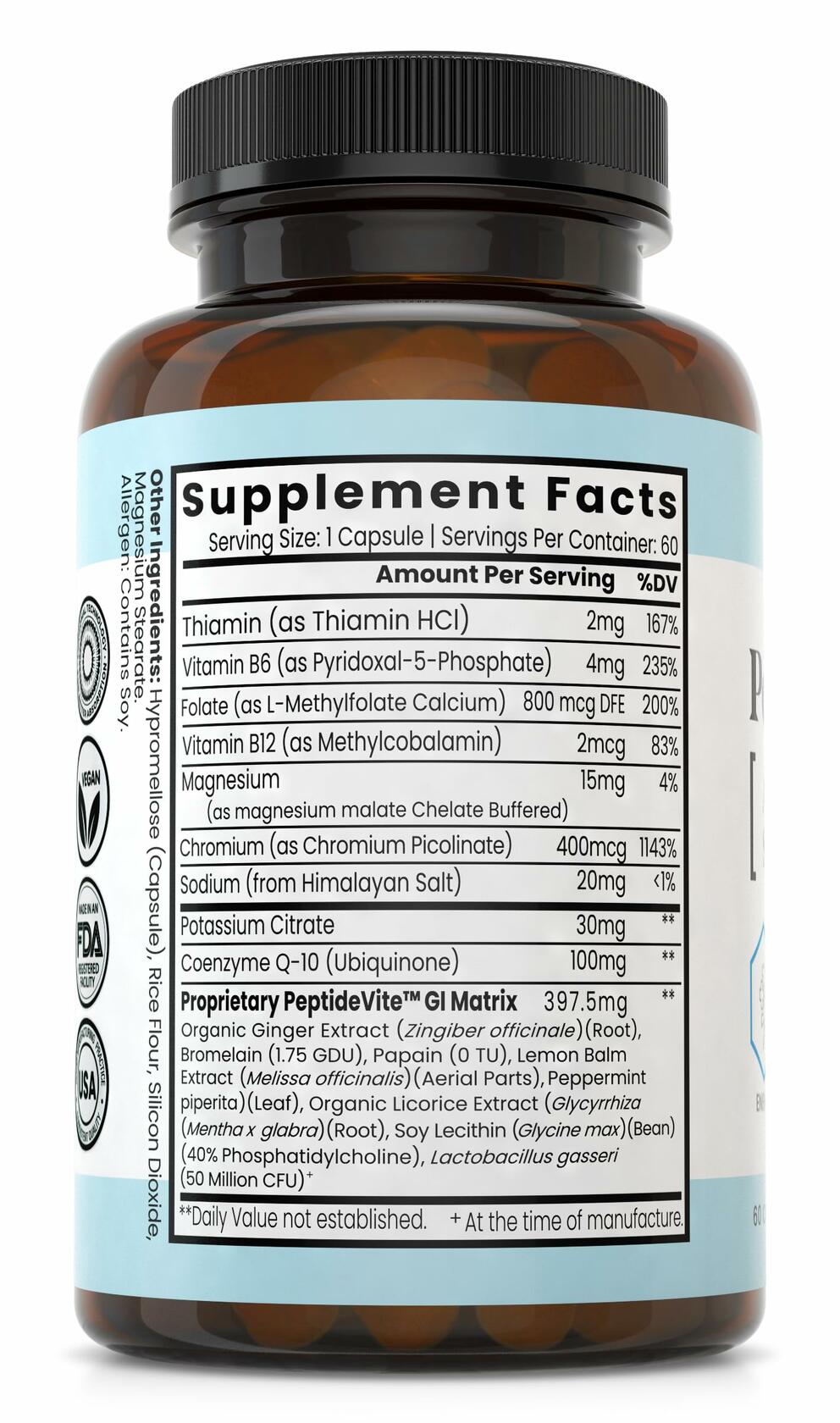 PeptideVite GLP-1 Support Vitamins for Nausea Relief & Blood Sugar Balance - Natural Glucose Metabolic Supplement for Digestive Wellness & Weight Management