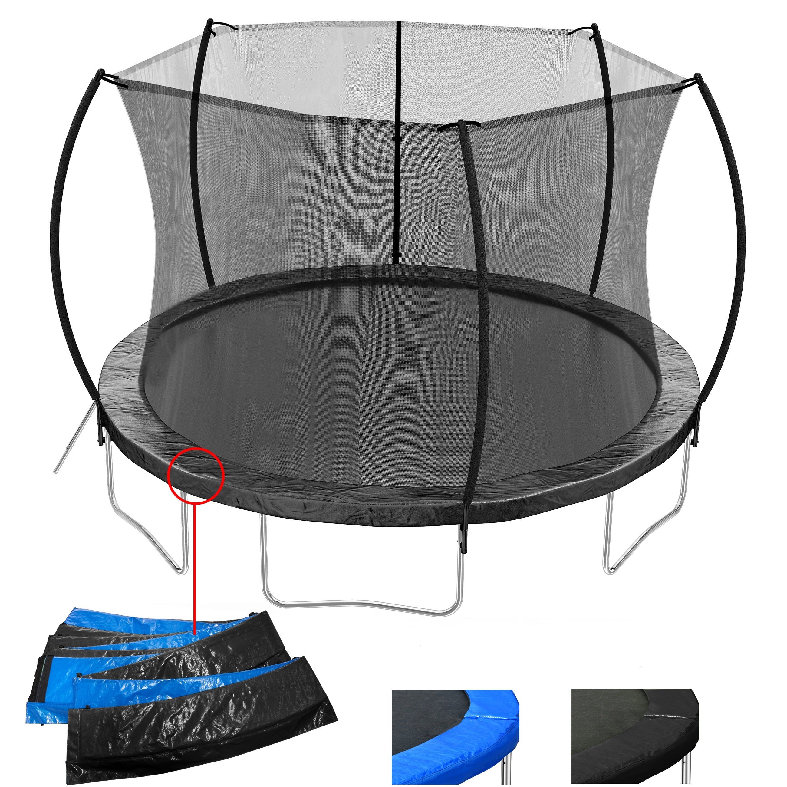 12FT Trampoline with Double-Sided Color Pad, Enclosure Net & Ladder - Outdoor Bounce Trampoline for Kids & Adults - Heavy Duty Curved Safety Fence Pole - Perfect for Backyard, Garden & Family Fun Activities