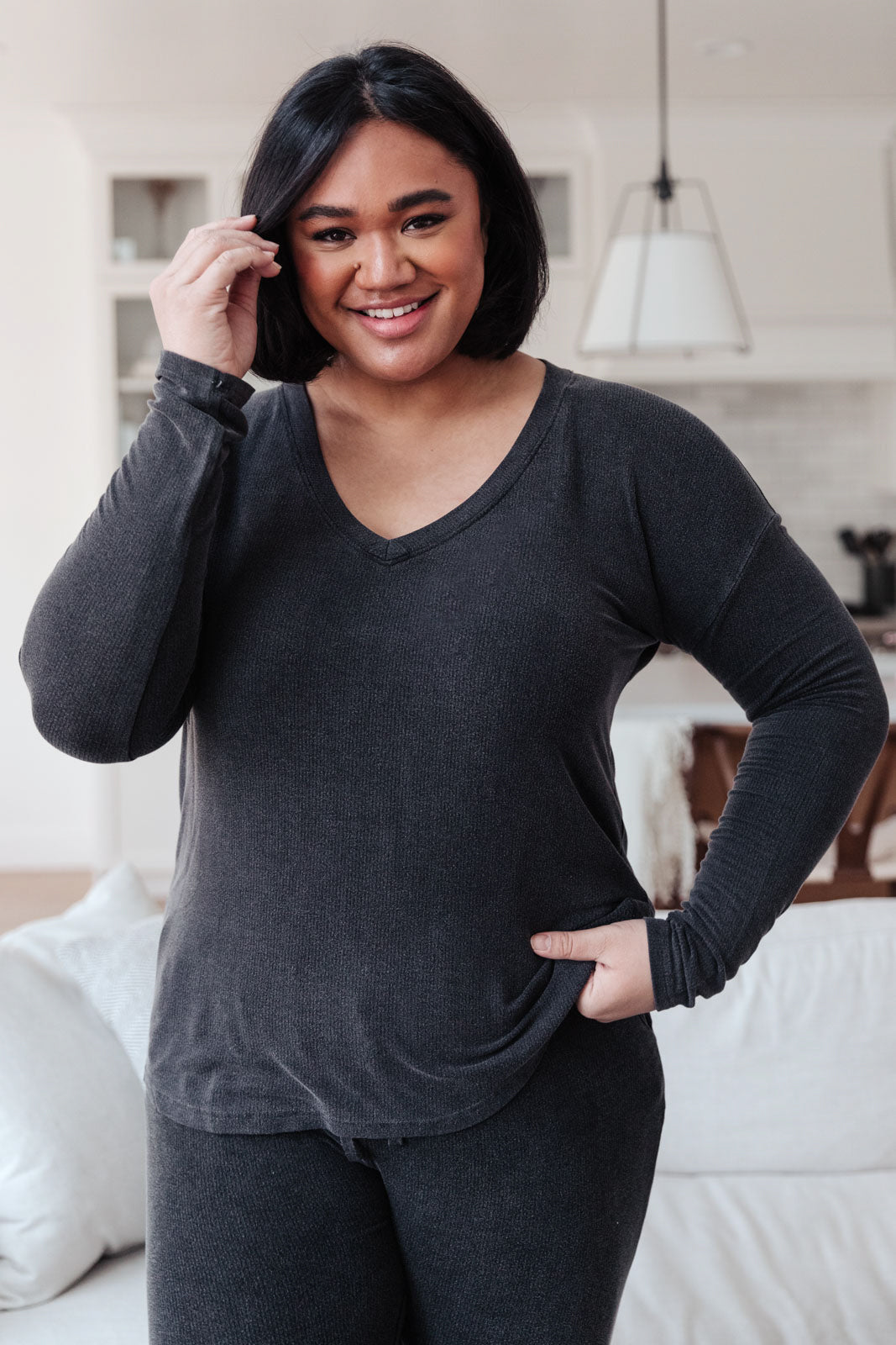 Black Lava Essential Lounge Top - Soft & Comfortable Women's Casual Shirt for Home Relaxation, Yoga & Everyday Wear