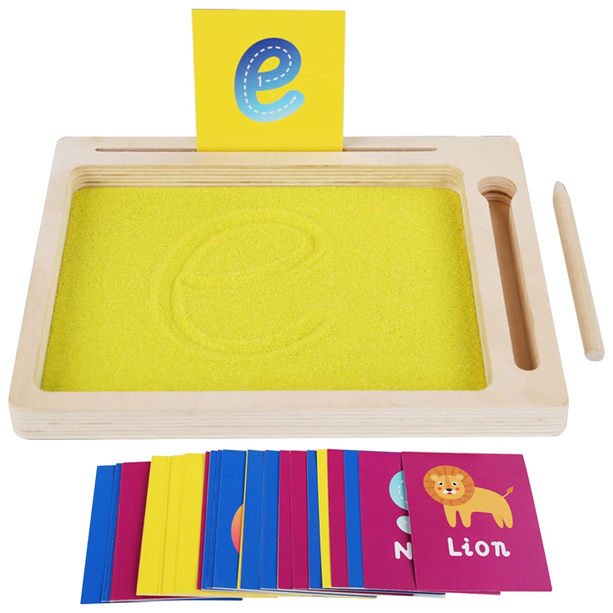 Montessori Wooden Sand Tray Set - Kids Writing & Drawing Educational Toy with Sand Scraping Box & Pencil - Learn Letters & Numbers - Perfect for Preschool Classroom & Homeschool Learning Activities