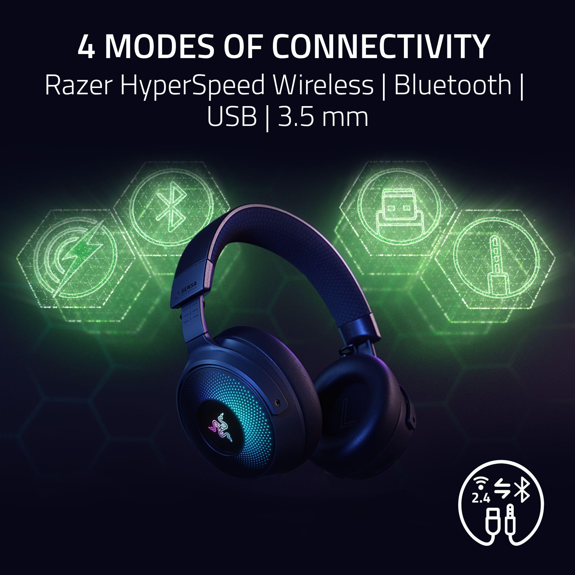 Razer Kraken V4 Pro Wireless Gaming Headset with OLED Control Hub - HD Haptics, 2.4GHz Wireless & Bluetooth Connectivity - USB/3.5mm Compatible - Super Wideband Mic for PC, Mac, PS5, Nintendo Switch, Steam Deck & Smartphone - Perfect for Competitive Gaming, Streaming & Virtual Meetings