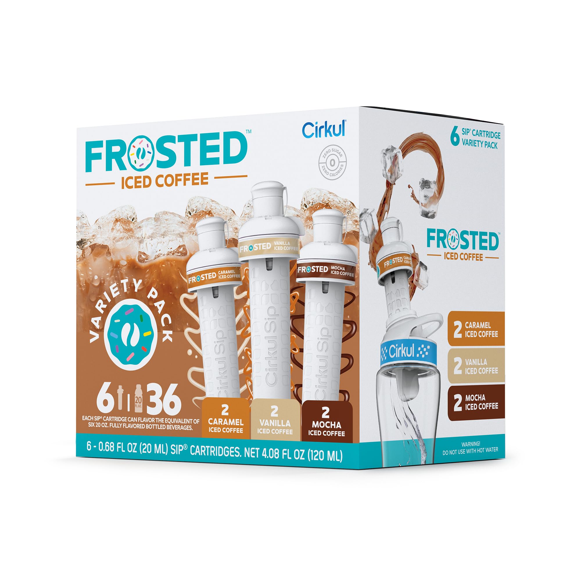 Cirkul Frosted Iced Coffee Flavor Cartridge Variety Pack - 6 Pods (2 Caramel, 2 Mocha, 2 Vanilla) | Refill for Water Bottle System | Perfect for Home, Office & On-The-Go Hydration