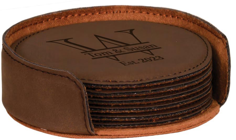 Custom Leather Coasters Set of 6 - Wedding & Anniversary Gifts - Perfect for Home Bar & Housewarming