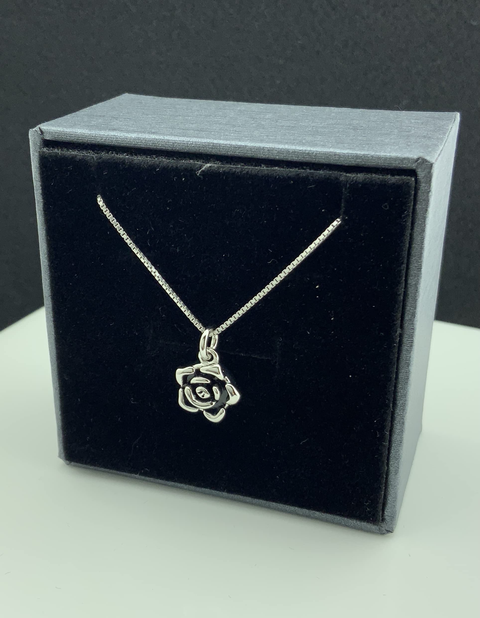 Elegant Sterling Silver Double Sided Rose Flower Pendant Necklace - 18 Inch Chain Included - Perfect for Valentine's Day Gifts, Anniversary Presents & Romantic Date Nights