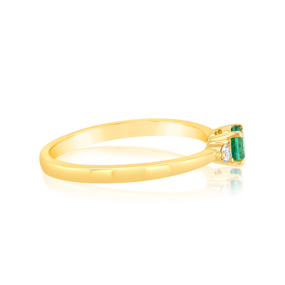 0.24 Carat Lab-Created Emerald & Diamond Ring in 9K Yellow Gold - Elegant Engagement, Anniversary or Gift Jewelry for Women