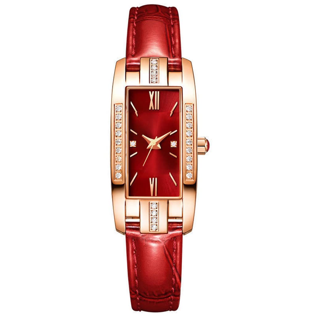 Gierzijia Women's Fashion Rhinestone Square Dial Leather Strap Quartz Watch - Elegant Casual Analog Wristwatch for Ladies, Perfect Gift for Mother, Wife | Daily Wear, Office, Party, Special Occasions