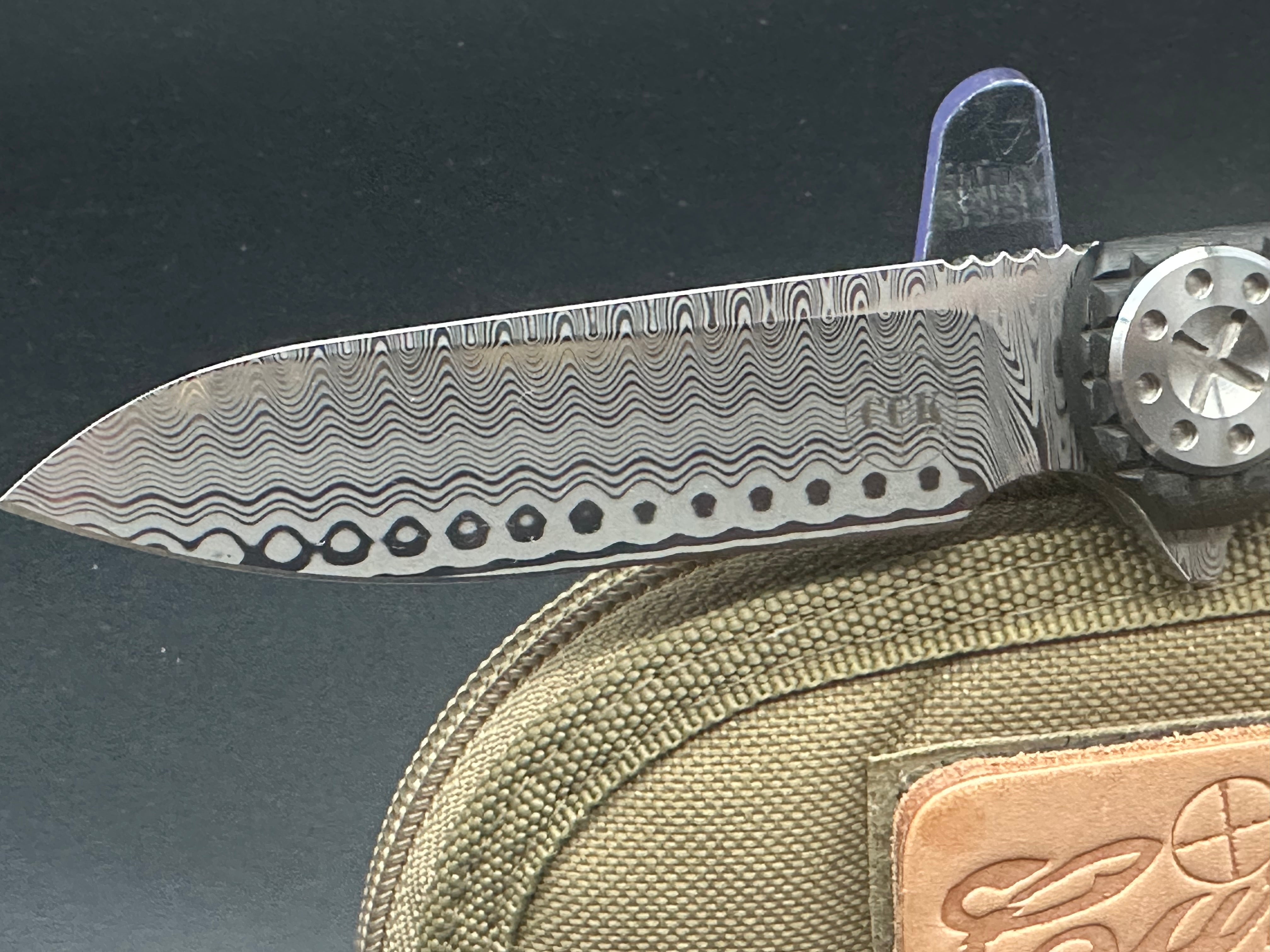 Premium Cruze Damascus Knife with Frag Patterned Handle - Handcrafted Custom Knives by Curtiss | Perfect for Outdoor Adventures, Camping & Survival Gear