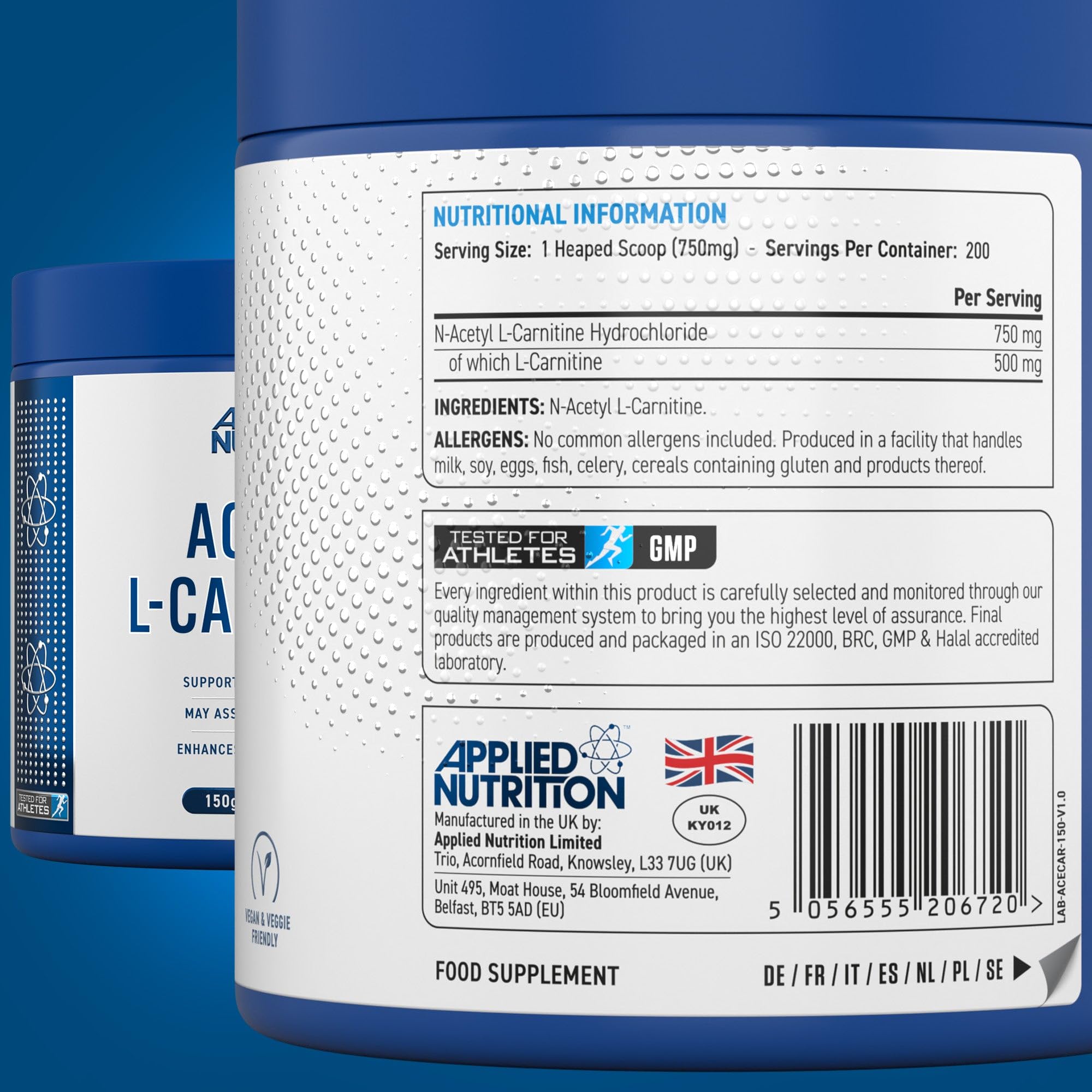 Applied Nutrition Acetyl L Carnitine Supplement - Premium ALCAR for Energy, Weight Management & Brain Function - Ideal for Fitness, Keto Diet & Cognitive Support