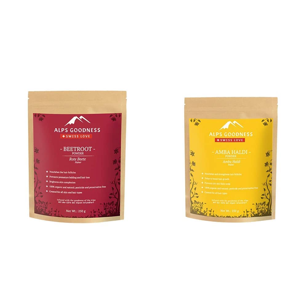 24K Alps Goodness Beetroot Hair Powder & Amba Haldi Hair Powder Combo (250g Each) - 100% Pure Natural Hair Growth Treatment for Thicker, Healthier Hair - DIY Hair Masks & Ayurvedic Scalp Care