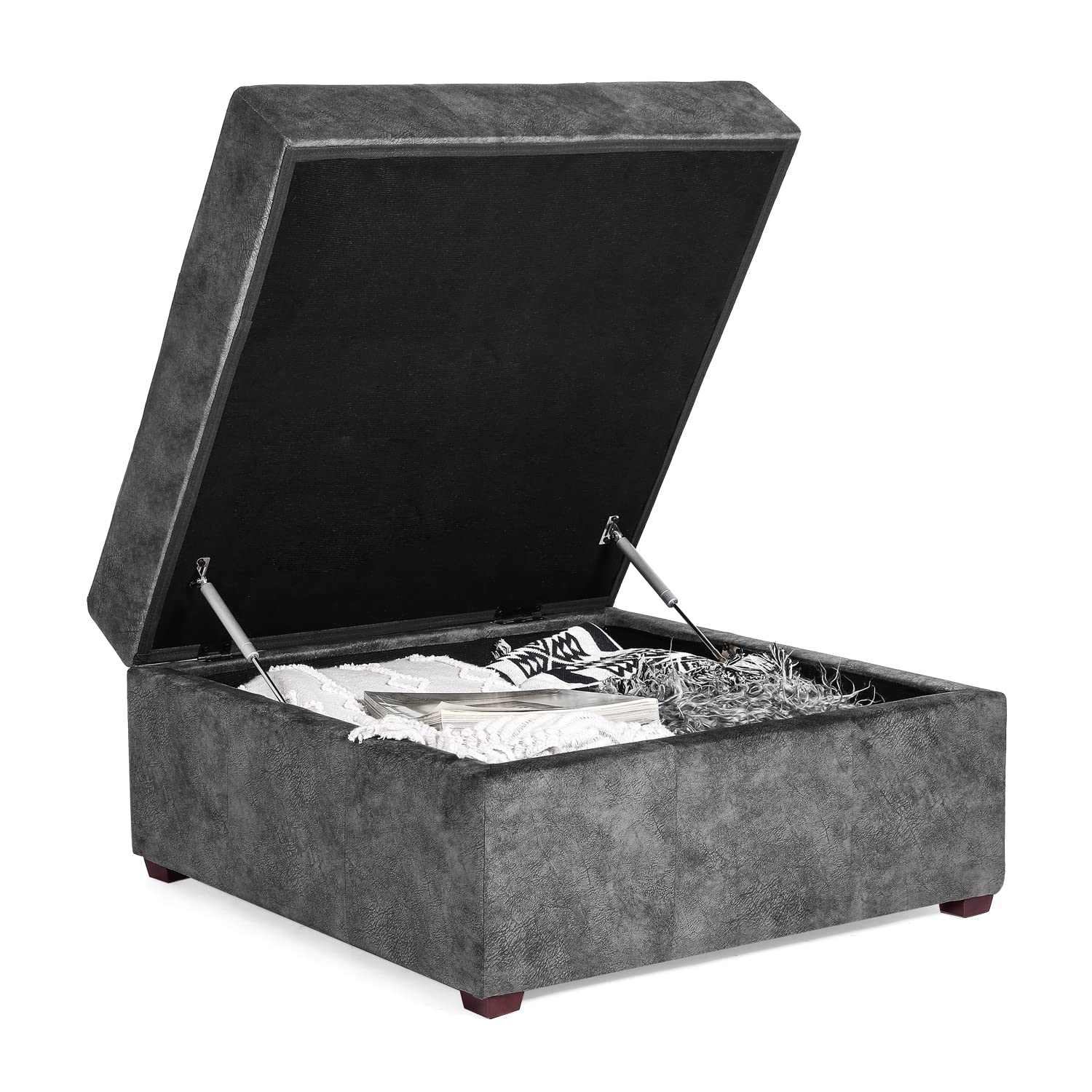 Homebeez Storage Ottoman Bench - Tufted Fabric Coffee Table Footstool with Wood Legs, Multi-Functional Footrest for Living Room (Black Gray) | Perfect for Small Space Storage & Extra Seating
