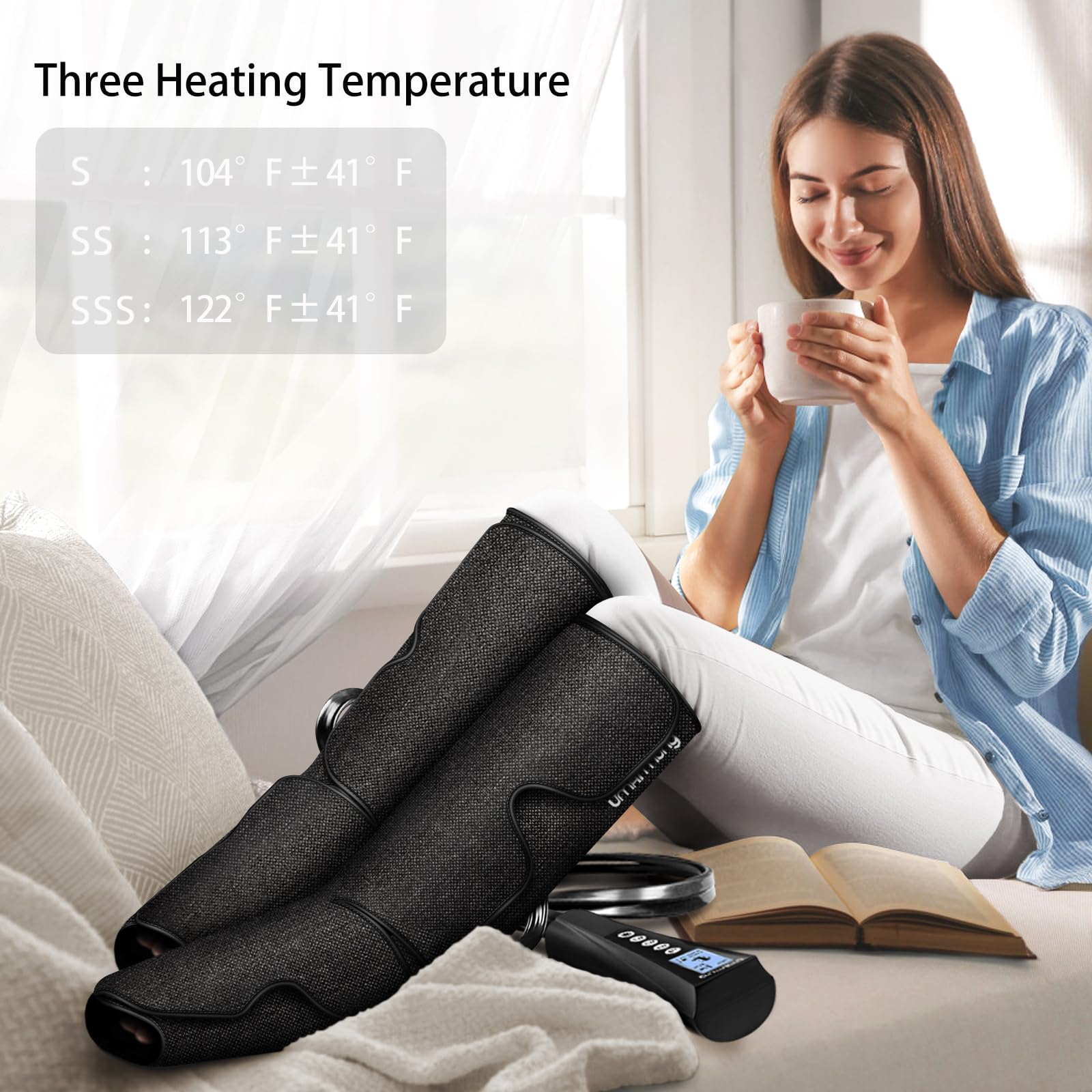 UMARMUNG Air Compression Leg Massager with Heat - Best Gifts for Women, Men, Mom & Dad - Relieves Varicose Veins, Edema, Muscle Fatigue, Cramps & Swelling - Perfect for Home Relaxation, Post-Workout Recovery & Holiday Gifts (Christmas, Father's Day, Mother's Day)