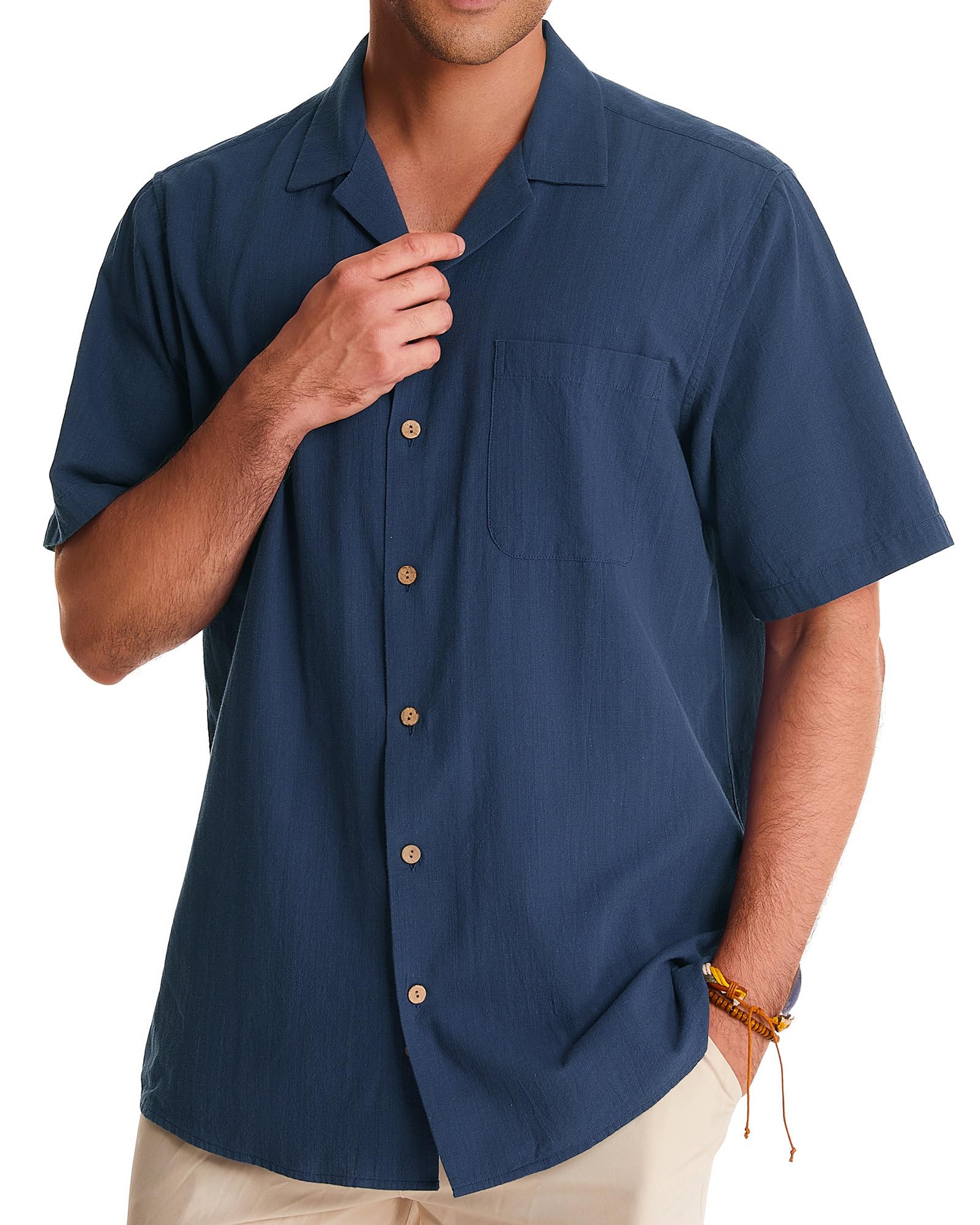 Men's Linen Short Sleeve Button Down Shirts - Breathable Cotton Summer Casual Shirts for Beach, Vacation & Hawaiian Style | Perfect for Tropical Getaways, Pool Parties and Summer Outings