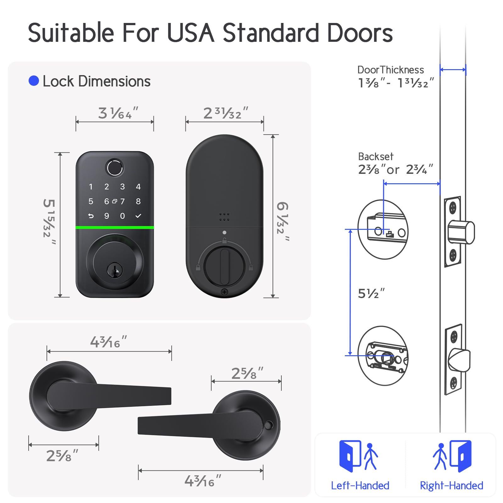 Smart Keypad Door Lock with Fingerprint & APP Control - Keyless Entry Deadbolt with 2 Levers - Waterproof Electronic Door Lock with Code - Perfect for Front Door Security & Smart Home Access