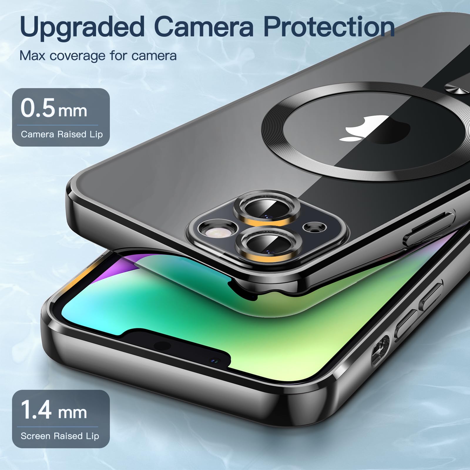 JETech Ultra-Thin Clear Case for iPhone 14 Plus 6.7-Inch - Shockproof MagSafe Compatible Protective Cover with Camera Protection | Slim Electroplated TPU Phone Case (Black) - Perfect for Everyday Use, Wireless Charging & Travel Protection