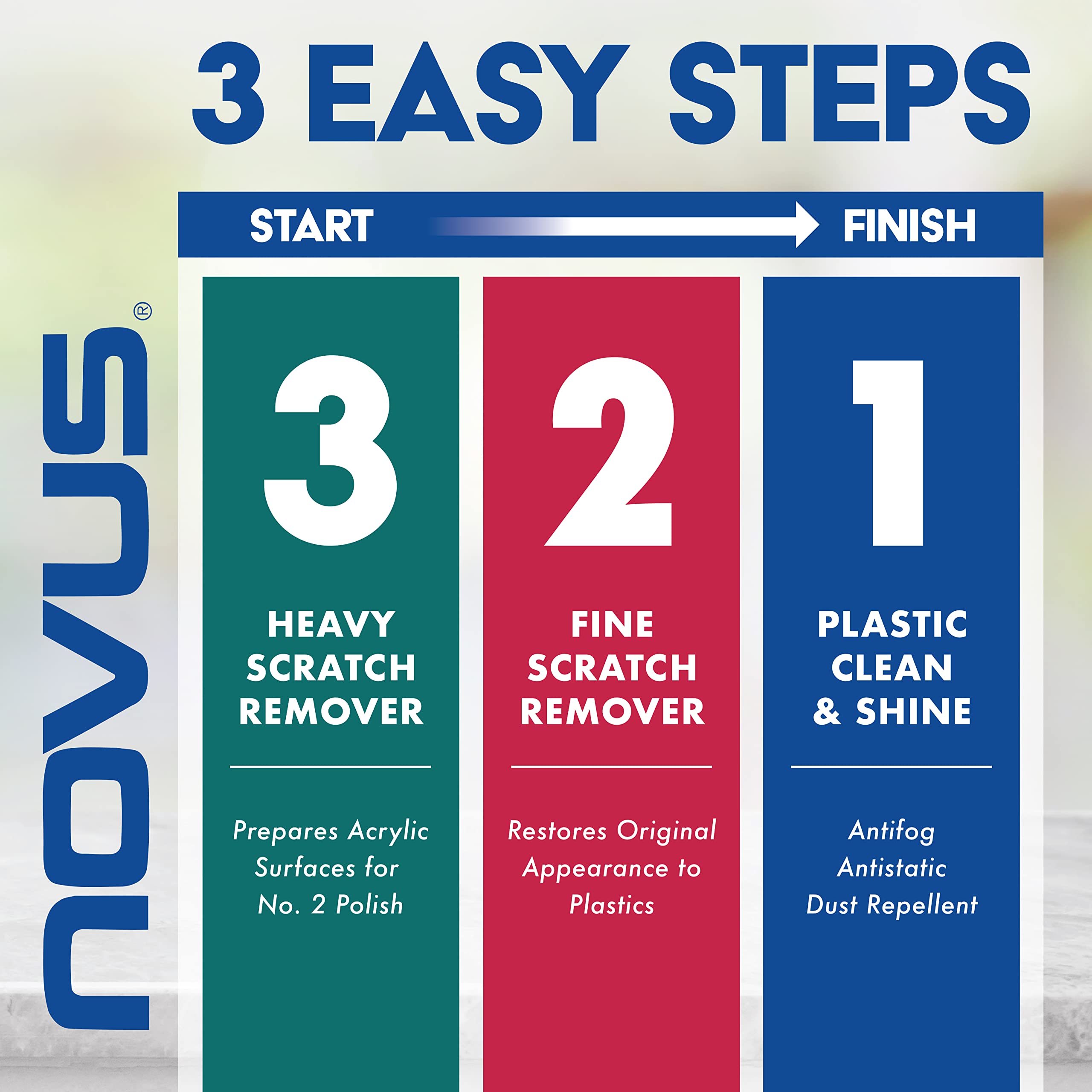 NOVUS Plastic Polish Kit for Golf Cart Maintenance - Includes #3, #2, #1 Polish (2oz Each), Buffing Pads, Drill Attachment, 3