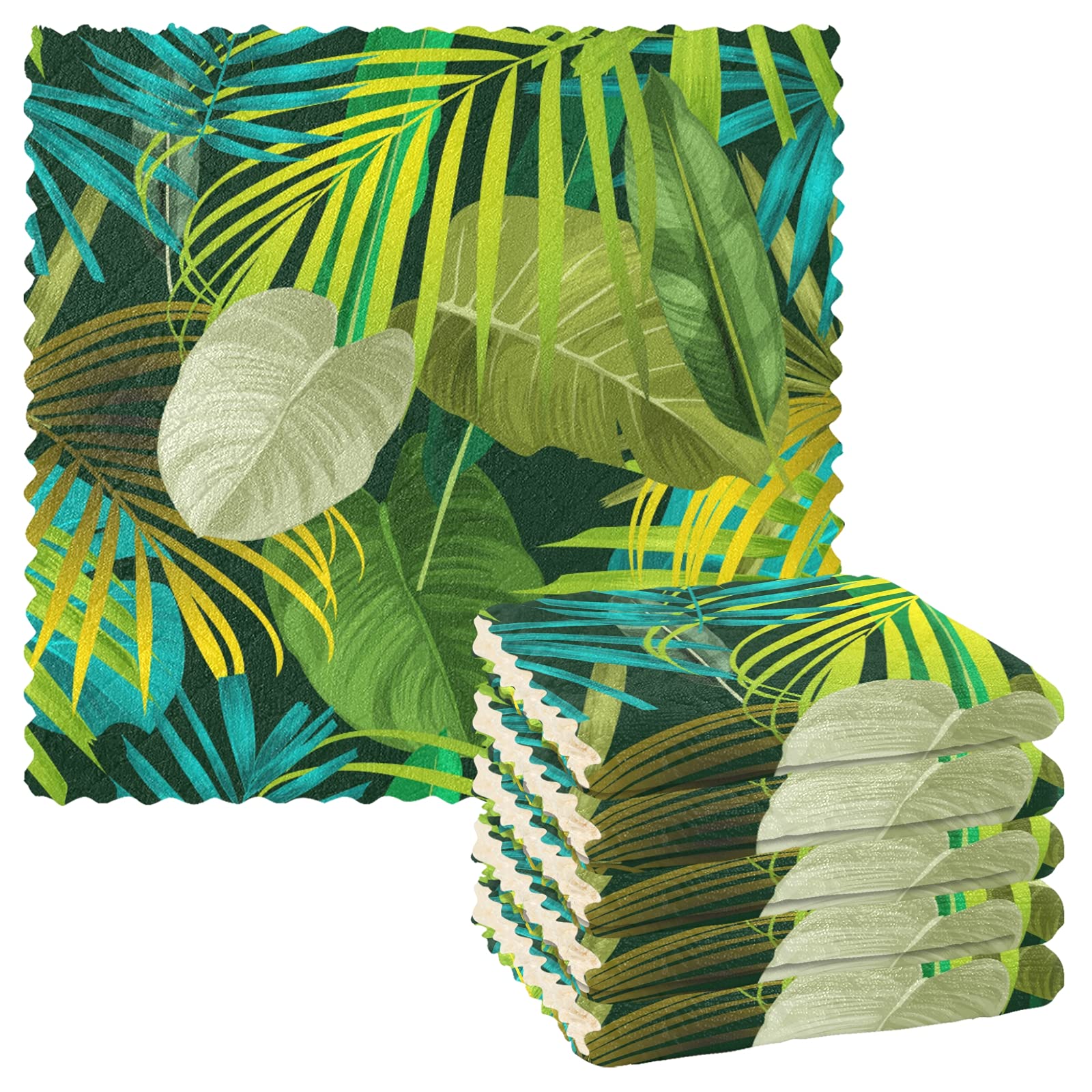 ALAZA 6 Pack Green Palm Leaves Monstera Pattern Kitchen Towels - Super Soft & Fast Drying Dishcloths, Tea Towels (11x11 Inches) for Kitchen, Bar, Dining & Home Decor