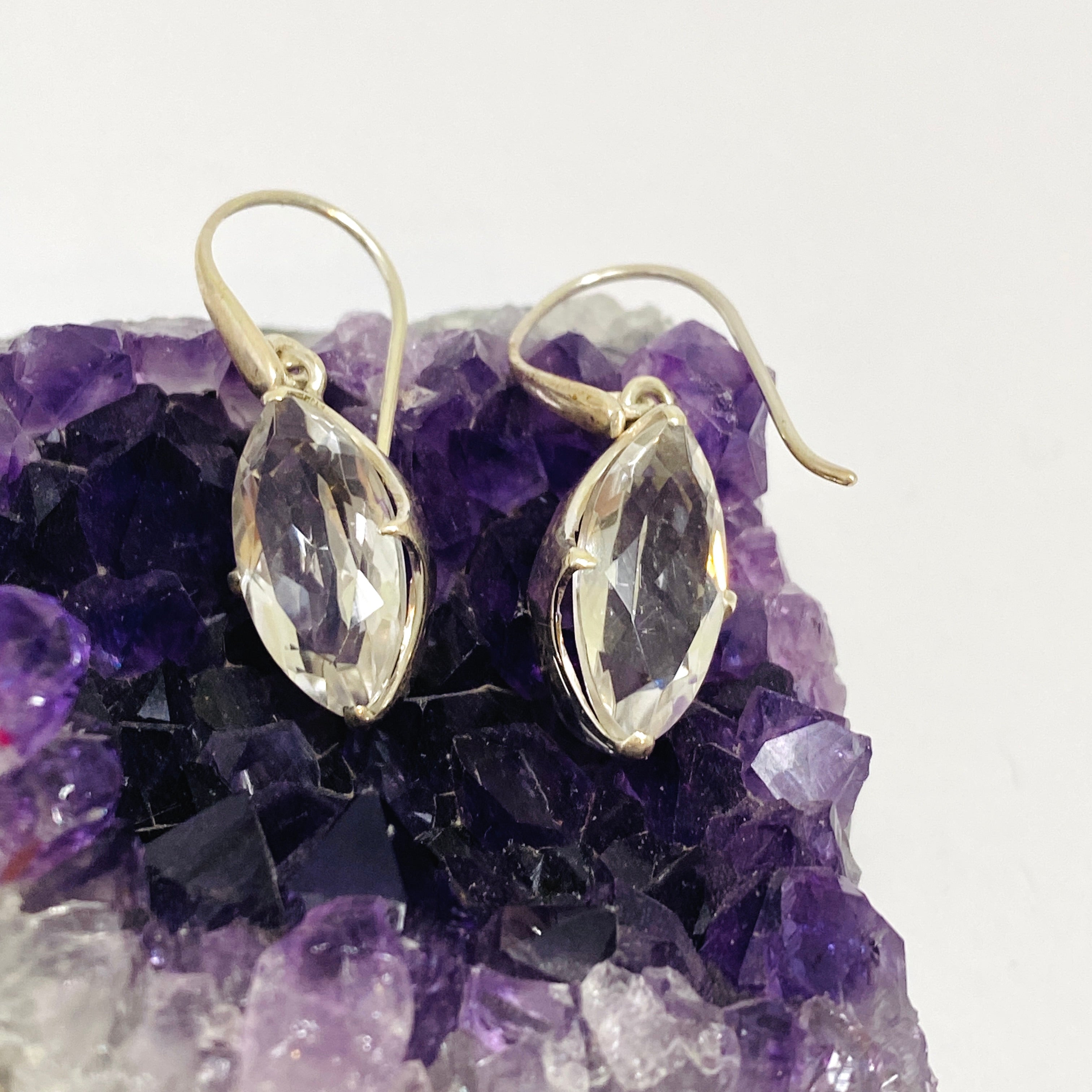 Clear Quartz Marquise Faceted Earrings PEGJ228 | Elegant Dangle Earrings for Women | Perfect for Weddings, Parties & Special Occasions