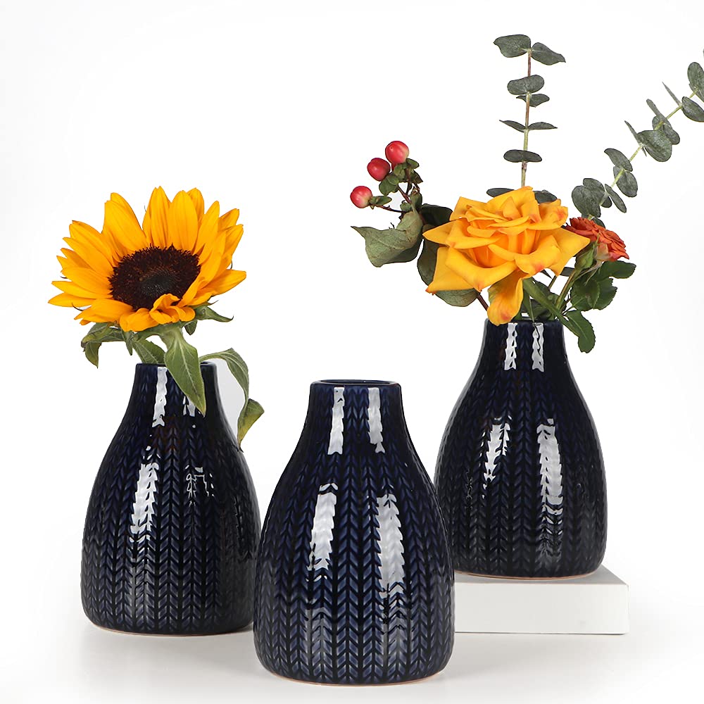 Emma's Ceramic Flower Vase Set of 3 - Decorative Home & Office Vases for Living Room, Wedding, Party Decor - 3.7