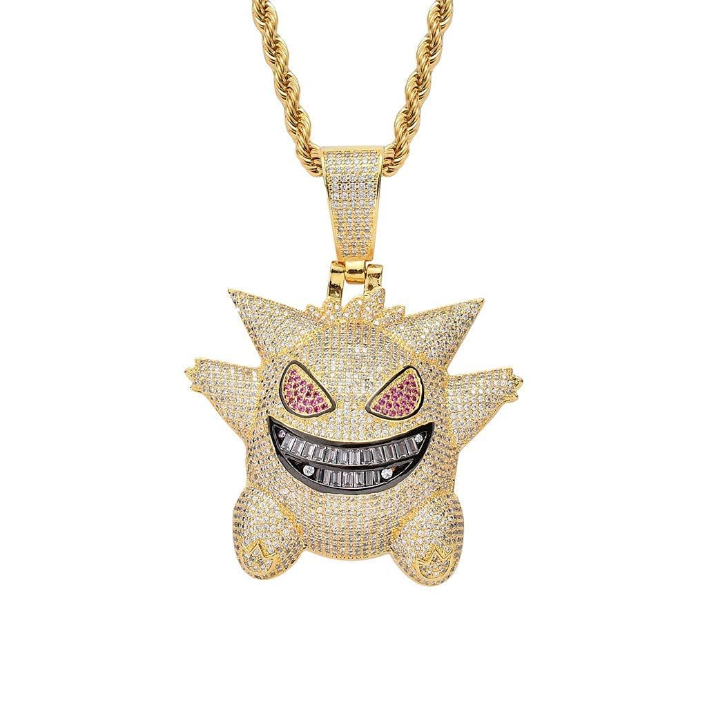 YYQPF Hip Hop Iced Out Rhinestone Crystal Necklace - 18K Gold Plated Big Bubble Pendant with 24
