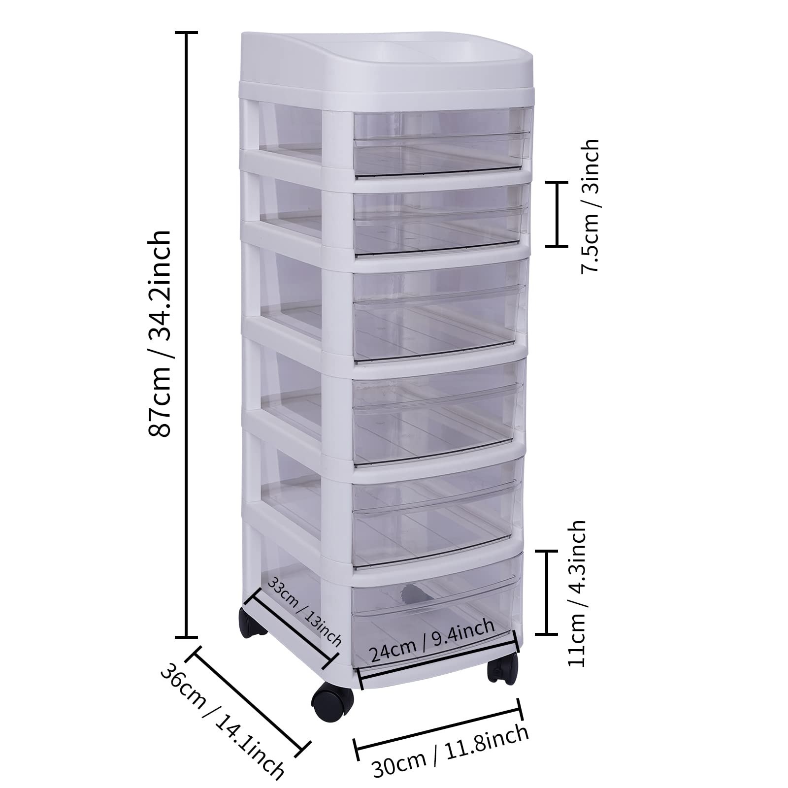 6-Drawer Plastic Storage Cart for Cosmetics & Crafts - Clear Organizer