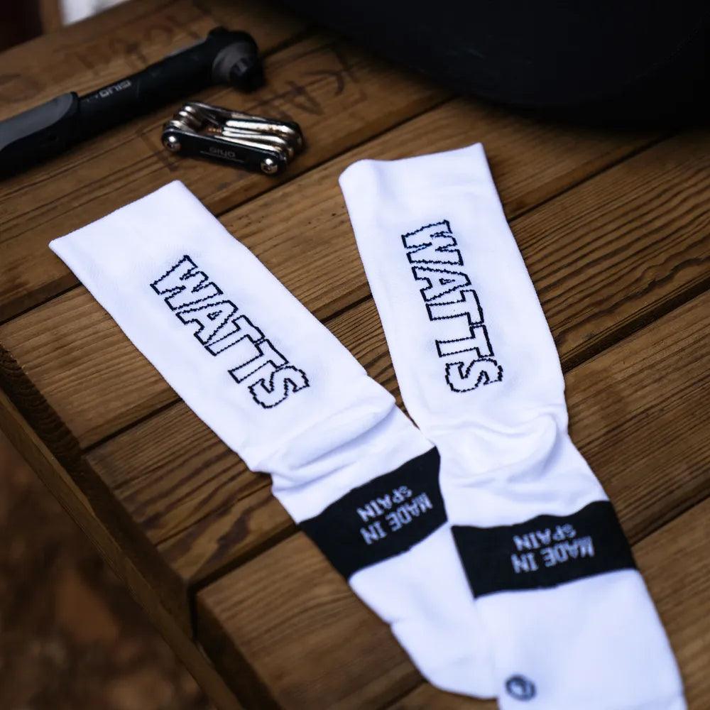 High-Performance Sporcks Watts White Cycling Socks for Men & Women - Breathable Moisture-Wicking Athletic Socks for Road Biking, Mountain Biking & Indoor Cycling Workouts