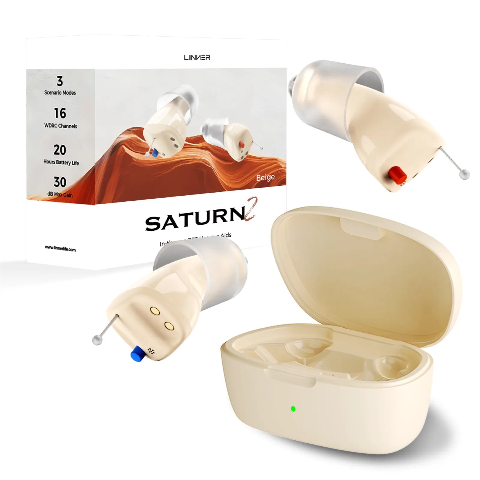 Linner Saturn Series Mini CIC OTC Hearing Aids for Adults - Rechargeable Digital Hearing Amplifier with Noise Reduction for Clear Sound - Perfect for TV Watching, Conversations & Outdoor Activities