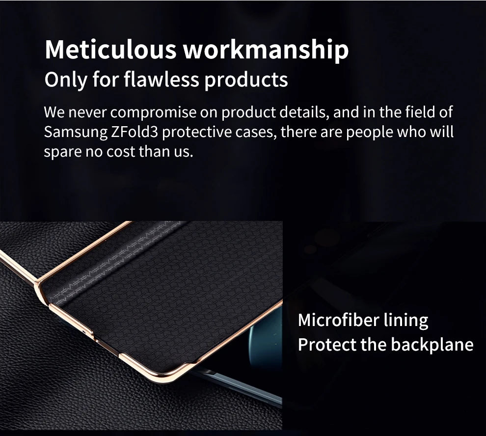 Premium Real Leather Phone Case for Samsung Galaxy Z Fold 6 with Hinge Kickstand - Slim Protective Cover for Work, Travel & Everyday Use