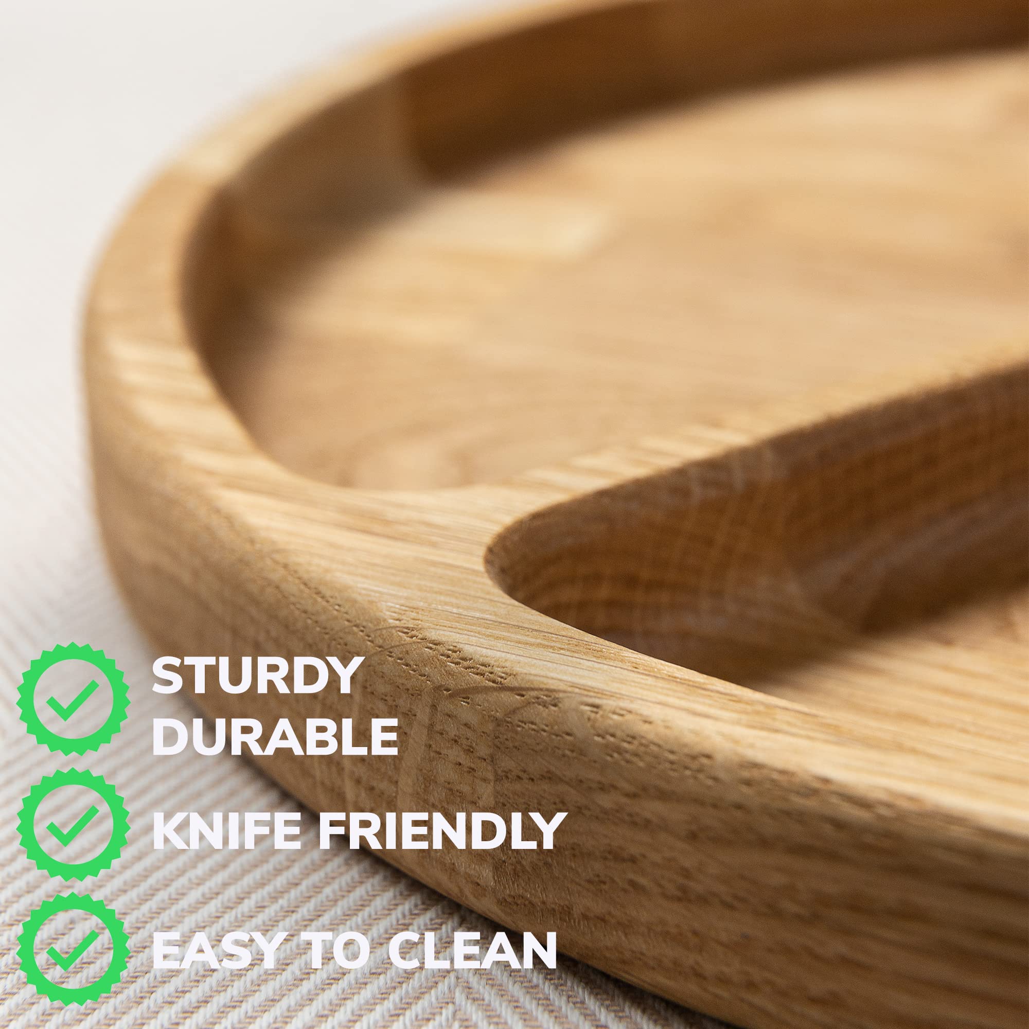 10 Inch Portion Control Plate with Dividers - 3 Section Wooden Dish for Adults - Oak Compartment Plate for Healthy Eating & Weight Management - Perfect for Meal Prep, Portion Control, and Balanced Diets
