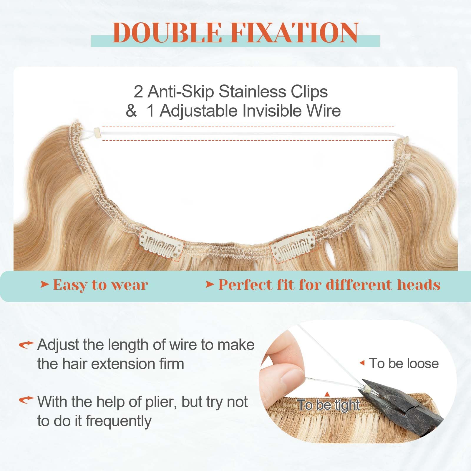 Benehair 100% Real Human Hair Halo Extensions - 20 Inch Wavy Blonde Hair Extensions (Ash Blonde & Bleach Blonde, 70g) for Weddings, Parties & Daily Styling