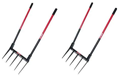 Bully Tools 92627 Heavy Duty Broad Fork with Fiberglass Handle - 2 Pack for Gardening, Soil Aeration, and Compost Turning