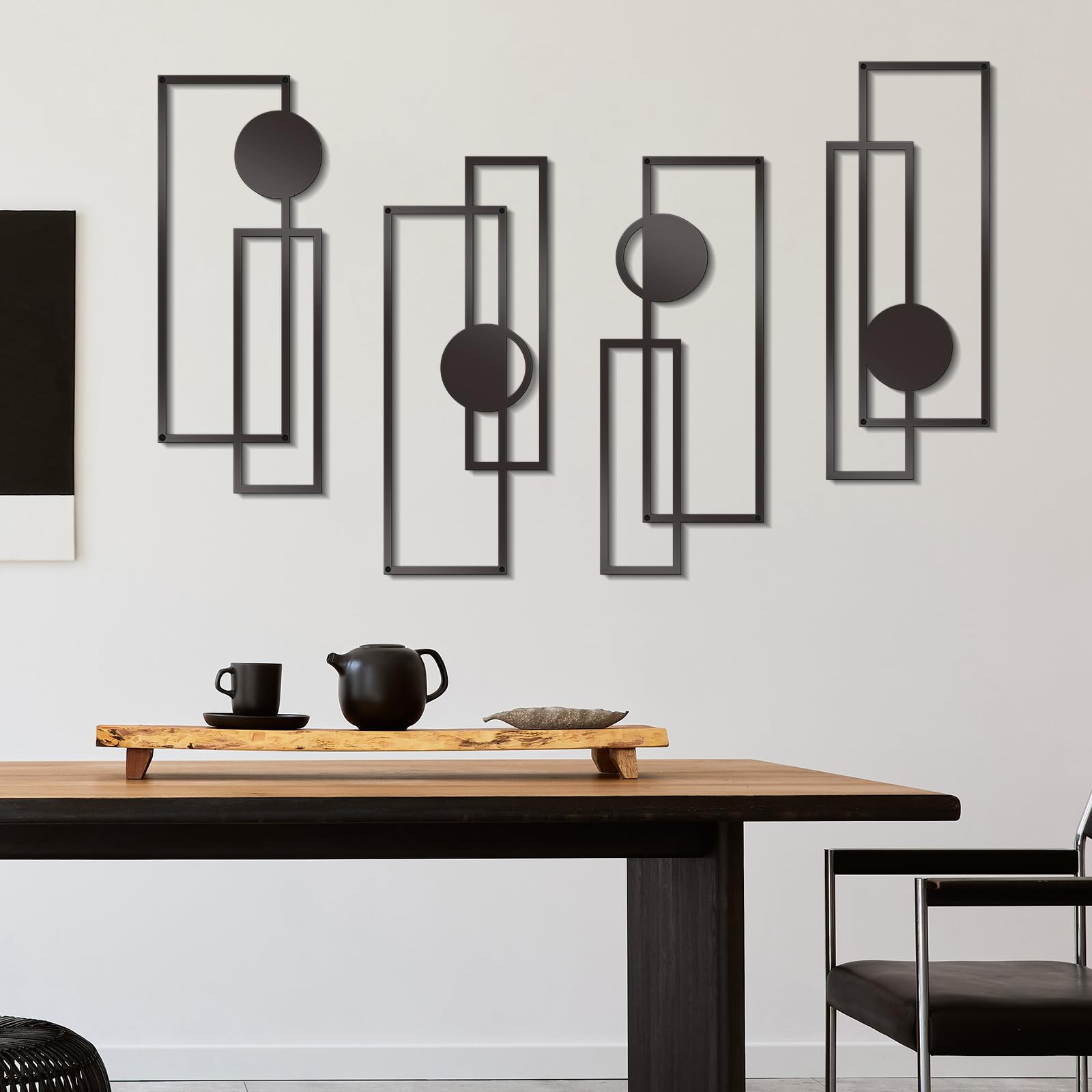 Zzbakress 4-Piece Large Black Abstract Metal Wall Art Set - Minimalist Geometric Wall Decor for Living Room, Bedroom, Study, Bathroom & Kitchen - Modern Single Line Art for Home & Office Decor