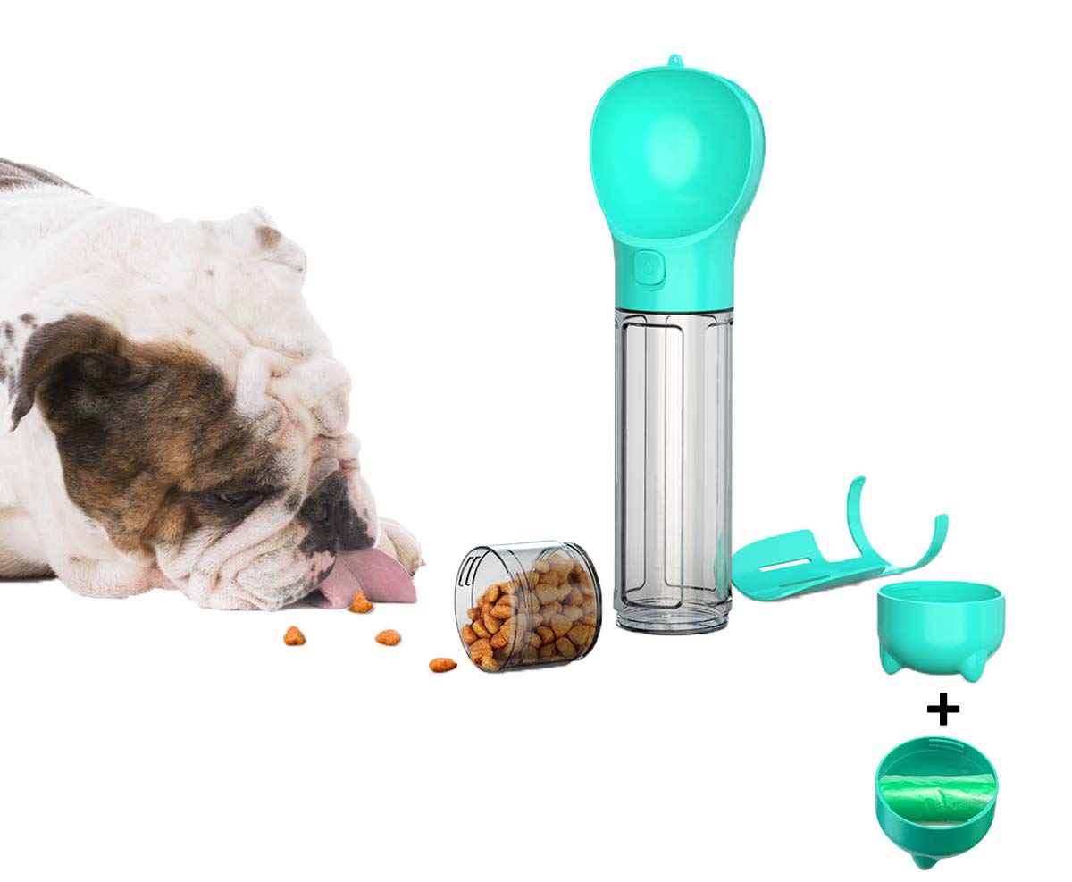 Portable Dog Water Bottle with Bowl & Eco Bag - 500ml Lightweight Leakproof Pet Water Dispenser for Walking, Hiking, Travel - Includes Shovel & Dog Food Container (Blue) - Perfect for Outdoor Adventures & Daily Walks