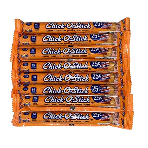 Crunchy Peanut Butter Chick O Stick Candy Bars - 8 Pack (0.7 oz Each) with Toasted Coconut Coating | Perfect for Lunchboxes, Party Favors & Office Snacks