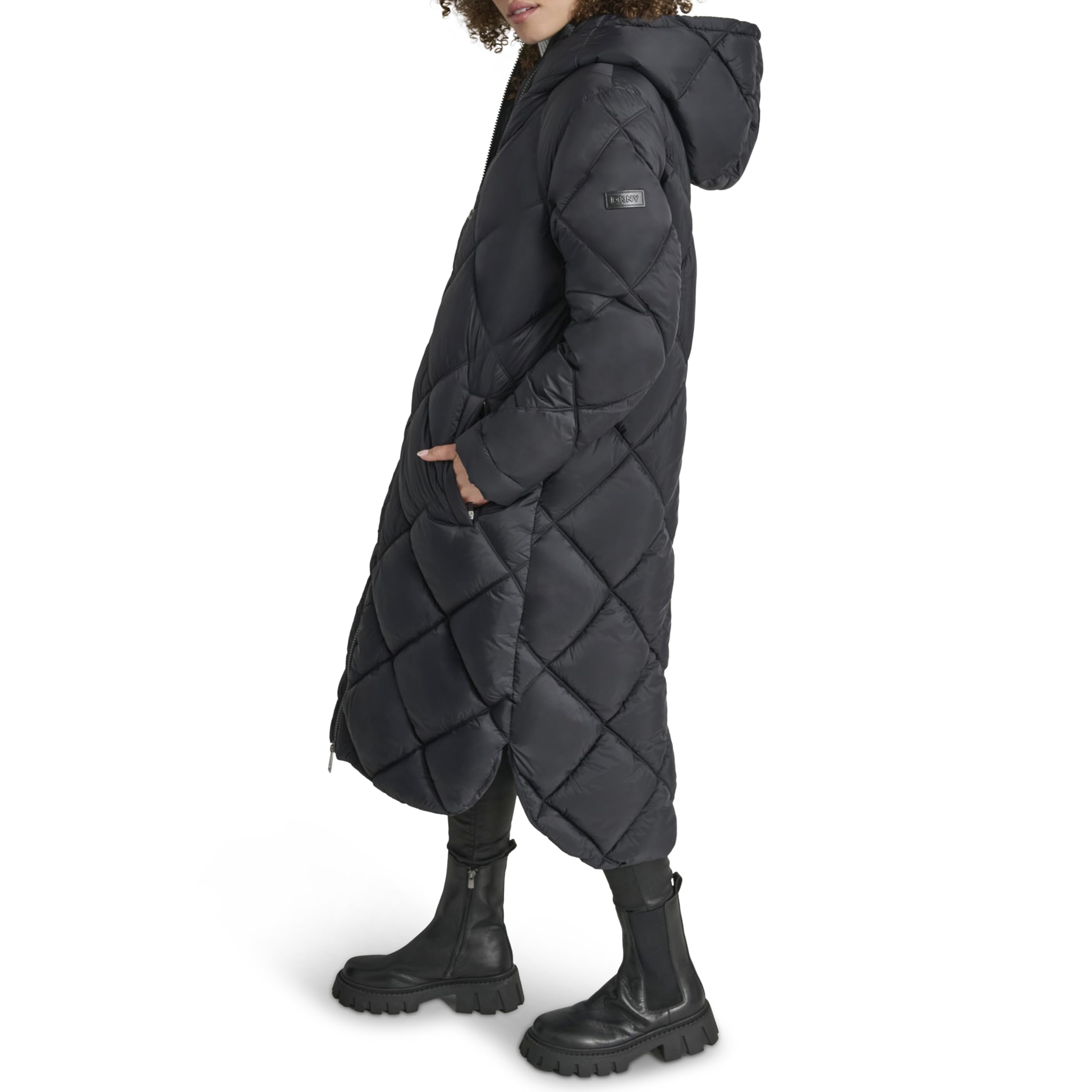 DKNY Women's Hooded Diamond Quilt Long Puffer Jacket - Winter Warm Coat for Casual Outings, Travel & Outdoor Activities