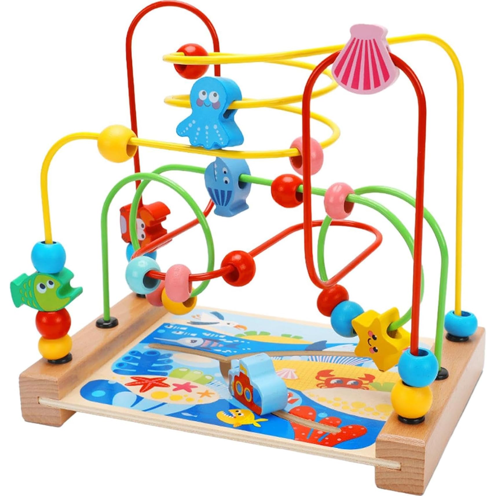 Wooden Bead Maze Activity Cube for Toddlers - Educational Montessori Toy with Roller Coaster Track & Shape Sorter - Perfect for Early Learning, Fine Motor Skills Development and Daycare Playtime