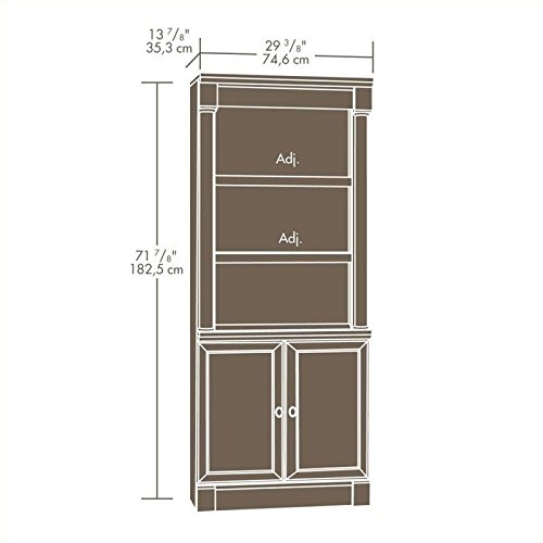 Pemberly Row Library Bookcase with Doors in Select Cherry - Solid Wood Bookshelf for Home Office, Living Room & Study - Stylish Storage for Books, Decor & Essentials