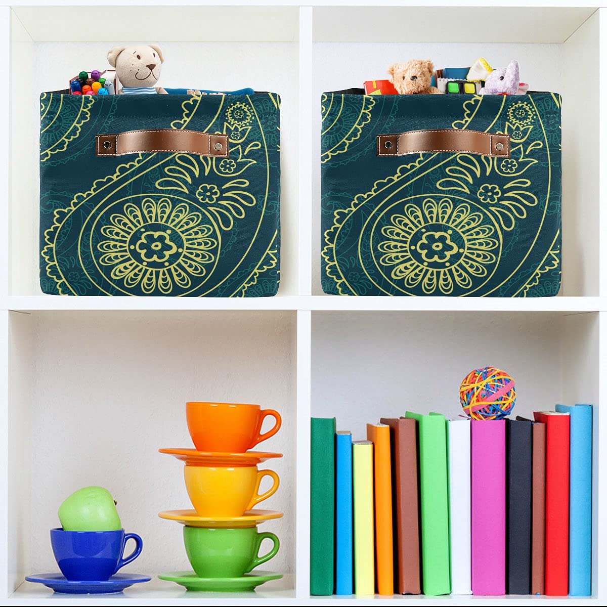 Paisley Pattern Foldable Fabric Storage Bins - Large Capacity Closet Organizers with Reinforced Handles | Perfect for Bedroom, Closet, Nursery & Office Organization